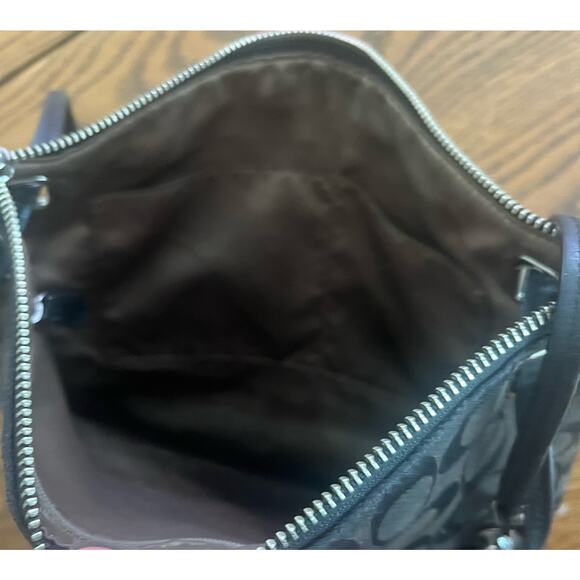 Coach Signature Park Hobo Satchel, Black Leather + Canvas - Picture 3 of 5